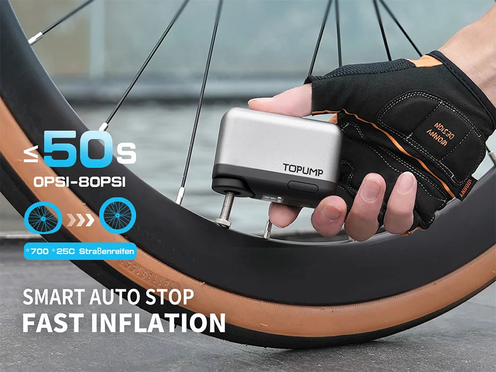 TOPUMP TB2 PRO Mini Portable Electric Pump for Bike Cordless Tire Inflator 120PSI Max 450mAh Battery with Screen Fast Charging - Smarsty