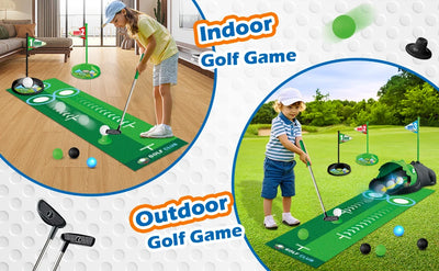 Kids Toy Golf Club Set with  LED Automatic Ball Returner, Golf Putting Mat Toddler Mini Golf Game Sports Gift for 3+  Boys Girls