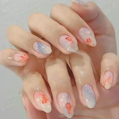 24Pcs Pink Almond False Nails with French Design - Smarsty