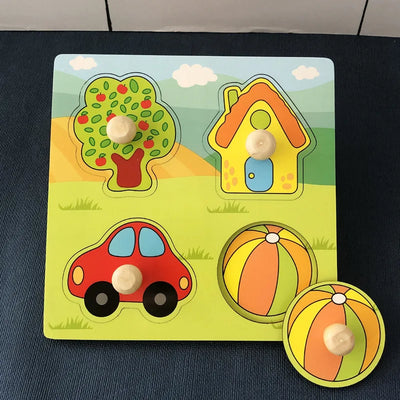 Baby Toys Montessori Wooden Puzzles Children Toys Hand Grab Board Animals Cognition Educational Learning Toys For Kids 1-3 Years by Smarsty
