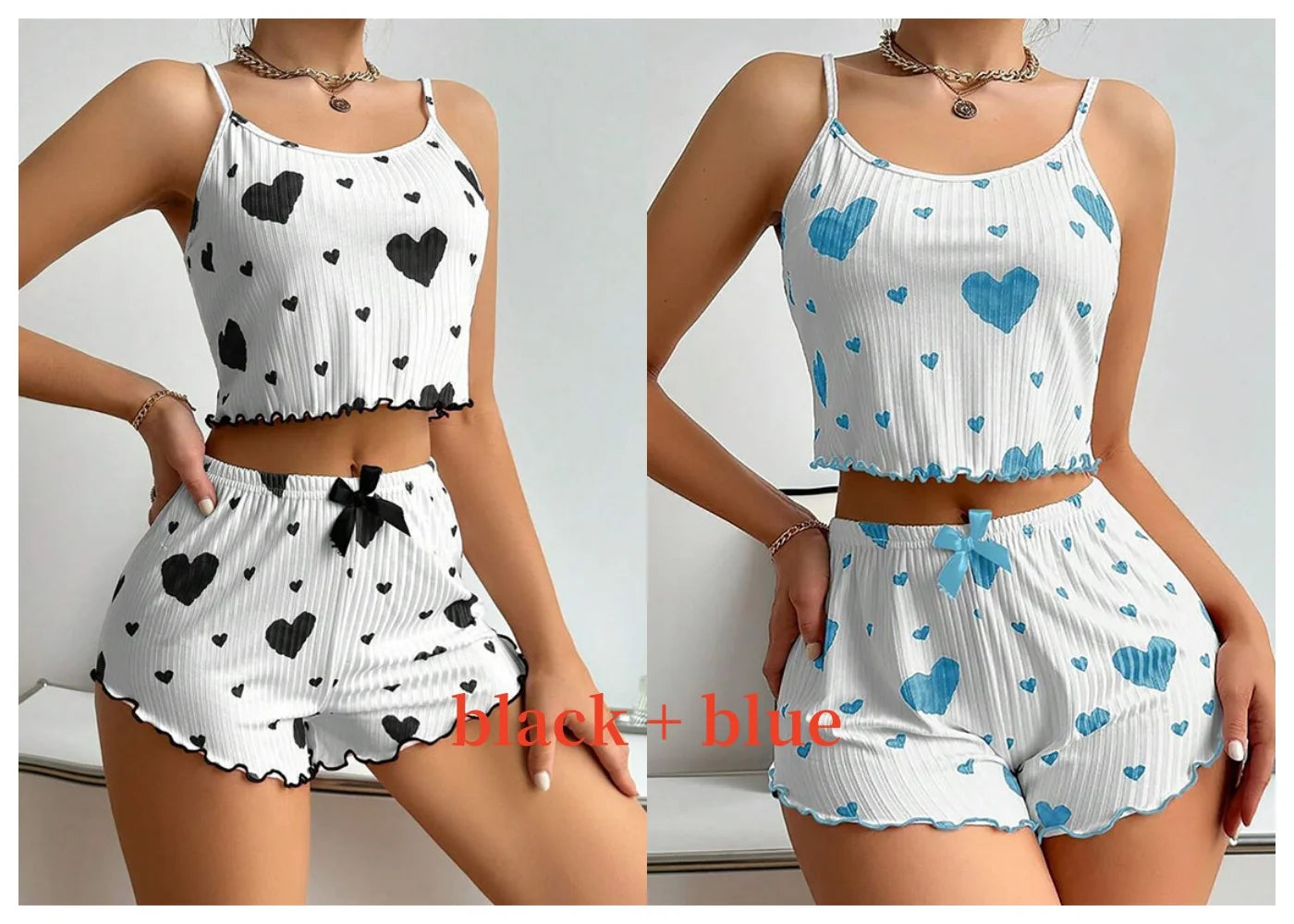 Women's Pajamas Set Sleepwear 2 PCS Short Tank Tops And Shorts S M L White Ventilate Soft Casual Love Printing - Smarsty