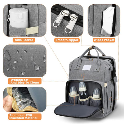 Fashionable Mommy Bag Folding Baby Bed Mother Large Capacity Portable Milk Bottle Diaper Double Shoulder Mom's Bag by Smarsty