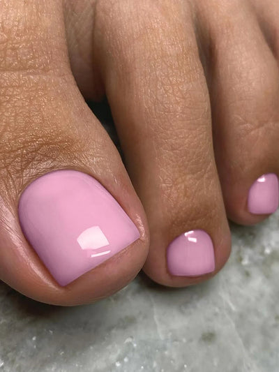 24pcs Glossy Nude Press On Toe Nails With French Edge - Smarsty
