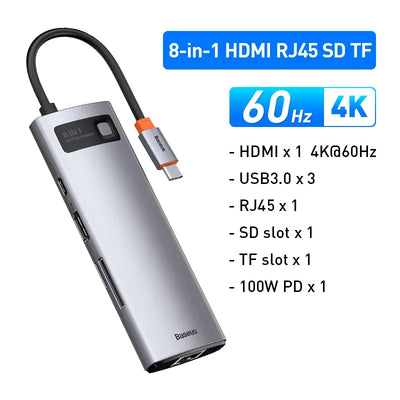 USB C Hub 4K 60Hz Ethernet PowerDelivery100W MacBook Pro - Smarsty