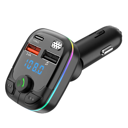 Bluetooth 5.0 Car FM Transmitter PD Type-C Dual USB Ambient Player Handsfree MP3 Charger Type-C Wireless Light PD QC3.0 Adapter - Smarsty