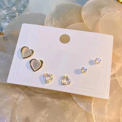 4 Pair Silver Heart Stud Earrings Set Cute Gift Everyday - Smarsty