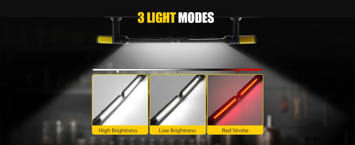 Dual Magnetic Work Lights 2 in 1, 2400LM Rechargeable Underhood Light,360° Rotation with Hooks for Car Repair, Garage, Emergency