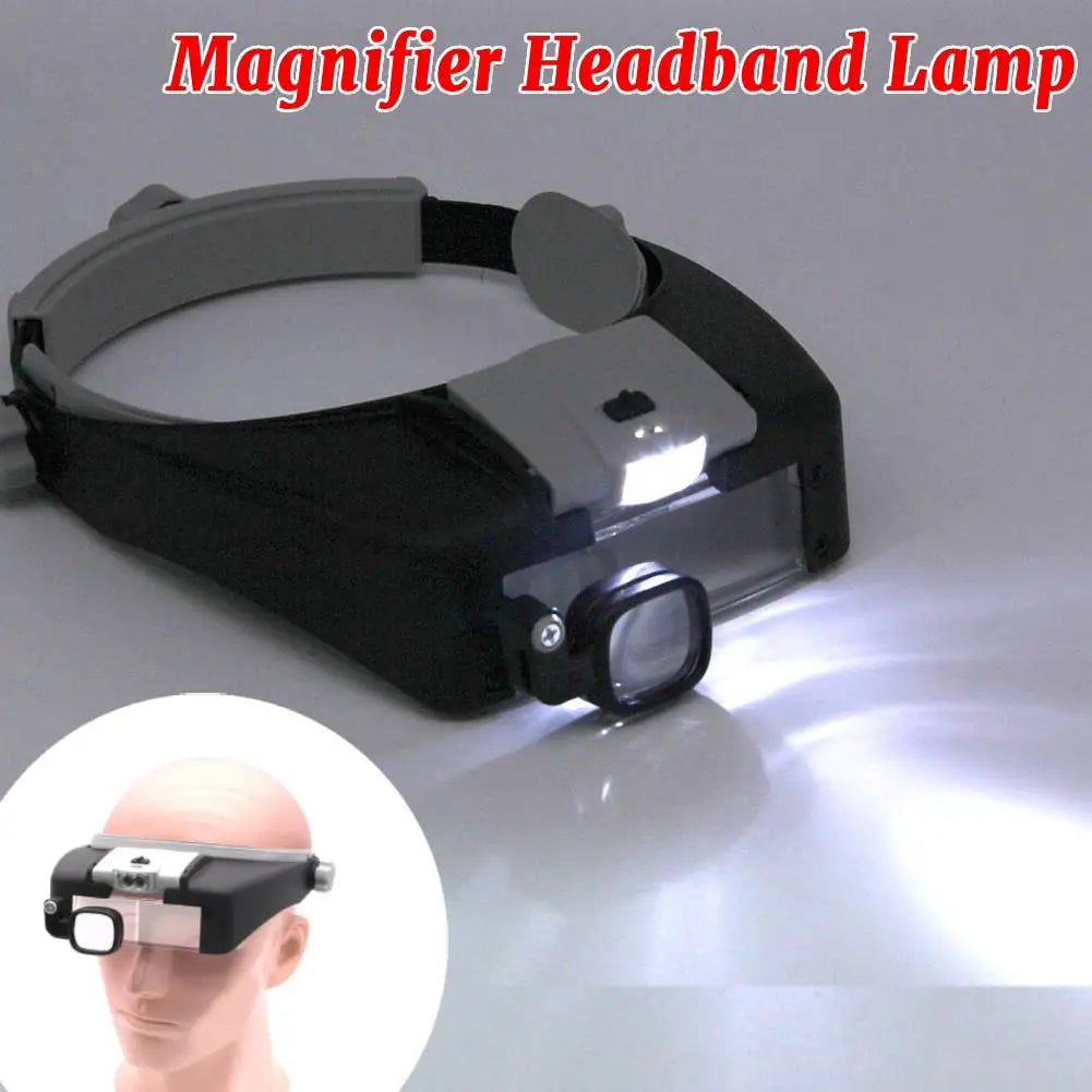 Wearable Helmet Magnifying Glass with 2 LED Lights Adjustable Headband Multiple Magnification Levels for Jewelry Watch Repair