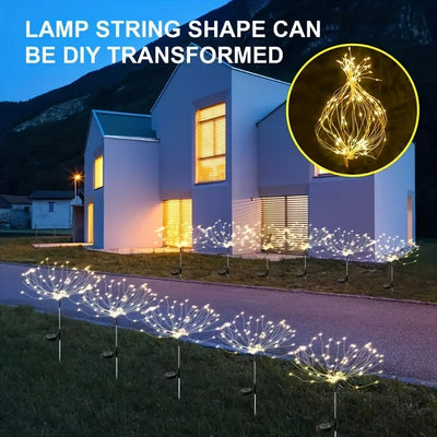 2 Pack 120/150 LED Outdoor Solar Garden Lights,Copper Wire Garden Fireworks Lamp 8 Modes Landscape Light for Pathway Lawn Decor