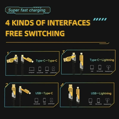 65W 4 in 1 Fast Charging USB Data Cable - Smarsty
