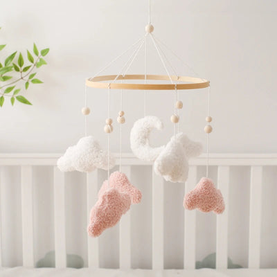 Wooden Crib Mobile Baby Bed Bell Rattle Toy Soft Felt Cartoon Bear Mobile Hanging Newborn Music Box Bed Bell Hanging Bracket Toy by Smarsty