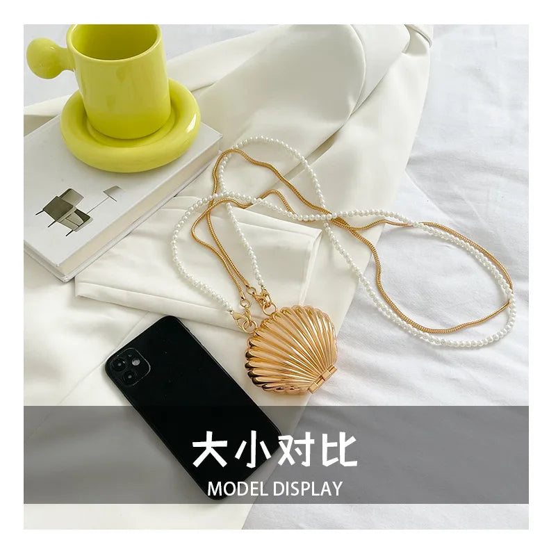 Pearl Mini Crossbody Bag Gold Shell Shoulder Purse Luxe - Smarsty