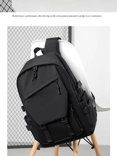 One 15 Inch Polyester Waterproof Solid Color Simple Men's Backpack Fashion Couple Student Computer Backpack - Smarsty