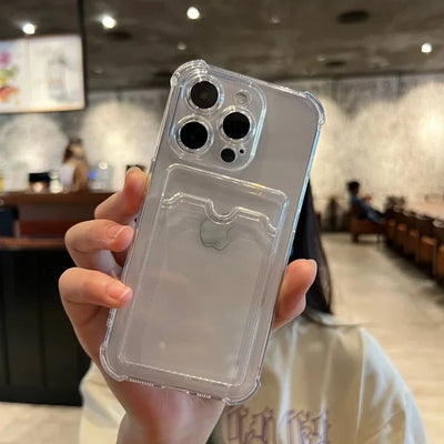 Soft Silicone Card Holder Case For iPhone Transparent Bumper - Smarsty