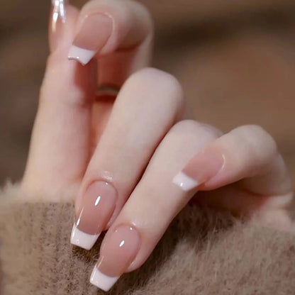 24PCS Pink French Fake Nails for Parties - Smarsty