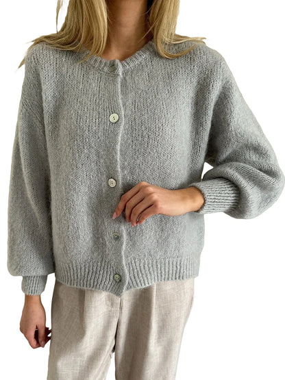 Women Solid Knitted Single Breasted Cardigan O-neck Long Sleeve Loose Soft Sweater 2024 Autumn Lady Knitwear ﻿ - Smarsty