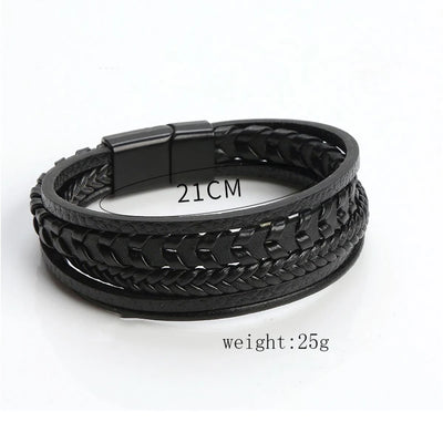 Men's Leather Braided Bracelet with Magnetic Buckle - Smarsty