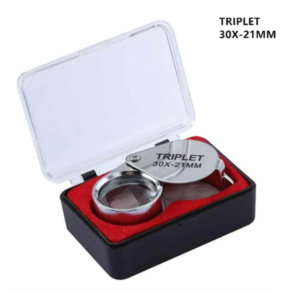 10-30X Pocket Loupe Magnifier Jewelry Magnifying Glass Foldable Diamond Lupa Triplet Jewelers Eye Glass Tool Reading Magnifier