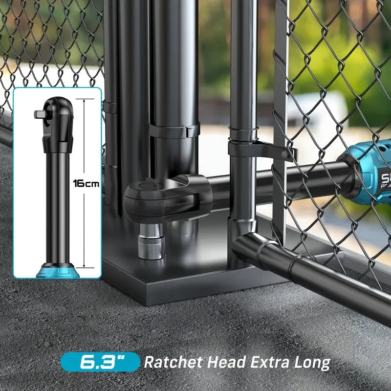 Seesii 3/8" 21V Cordless Electric Wrench 80Nm 6.3'' Extended Electric Ratchet Wrench Rechargeable Angle Wrench Car Repair Tools