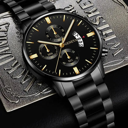Luxury Black Stainless Steel Men's Watch with Calendar Feature - Smarsty