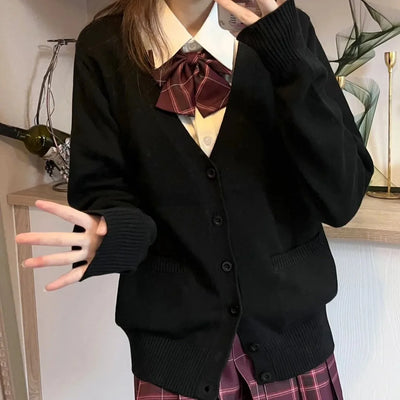 Japanese fashion solid color V-neck knitted sweater,original newJK uniform cardigan top,autumn and winter women's cotton sweater - Smarsty