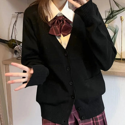 Japanese fashion solid color V-neck knitted sweater,original newJK uniform cardigan top,autumn and winter women's cotton sweater