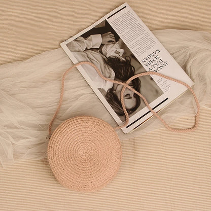 Round Straw Bag For Women Woven Handmade Shoulder Bag - Smarsty