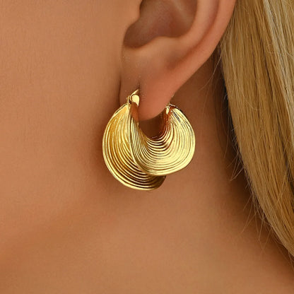 Geometric Striped Large Ear Buckle Earrings for Women - Smarsty