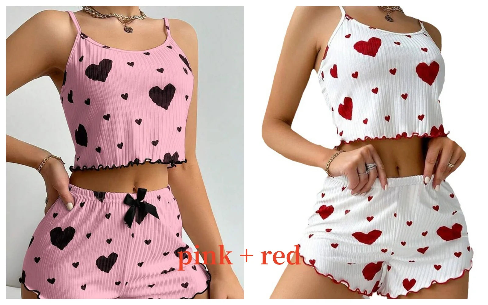 Women's Pajamas Set Sleepwear 2 PCS Short Tank Tops And Shorts S M L White Ventilate Soft Casual Love Printing - Smarsty