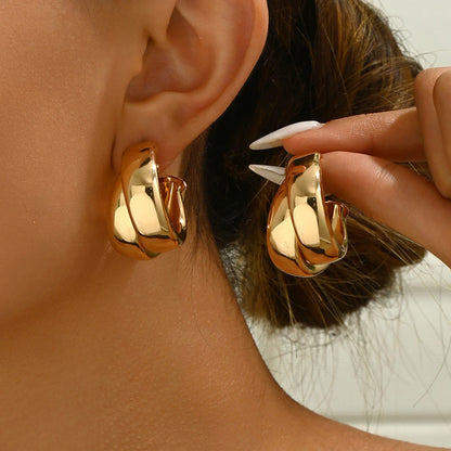 Chunky Hoop Earrings Gold Double Ring Statement Bold - Smarsty