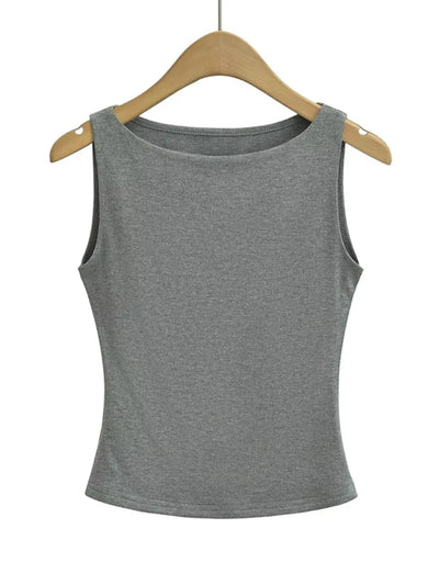 Women Double Layer Boat Neck Soft Slinky Tank Top - Smarsty