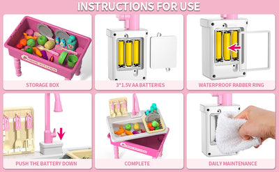 Play Kitchen Sink Toy with Running Water, Dishwasher and Upgraded Automatic Water Cycle System