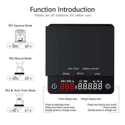 Personal Electronic Scale For Coffee Household Italian Coffee Scale Gram Weight Chronograph Scale Kitchen Scale Waterproof Mini by Smarsty