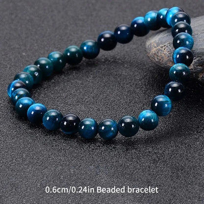 1Pc 6/8/10mm Minimalist Blue Tiger Eye Stone Beaded Bracelet Natural Stone Round Beads Bracelet For Daily Decoration - Smarsty