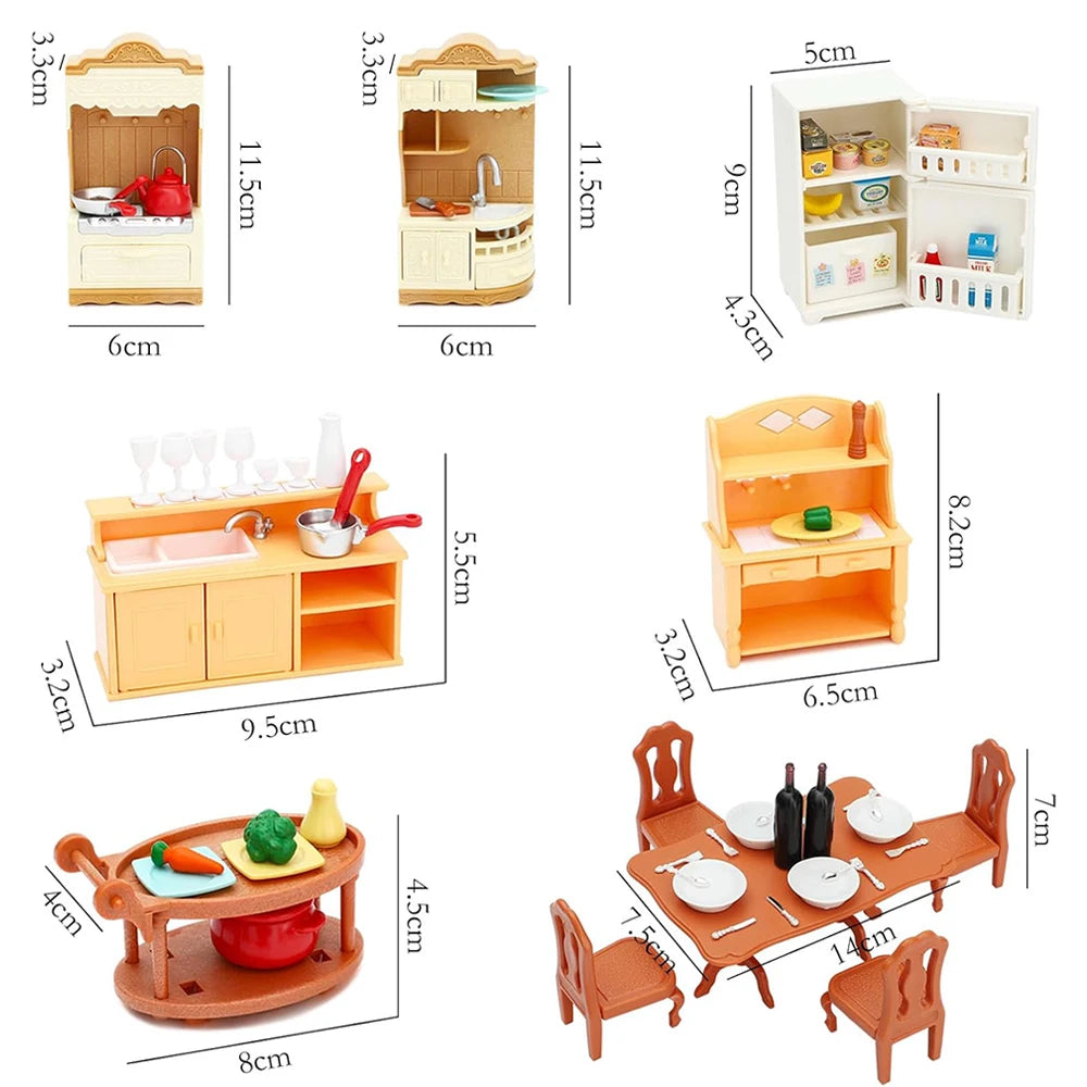 Dollhouse Furniture Kitchen Play Set Miniature Refrigerator 1:12 Mini Food Living Room Sofa Set Pretend Play Accessores Toy by Smarsty