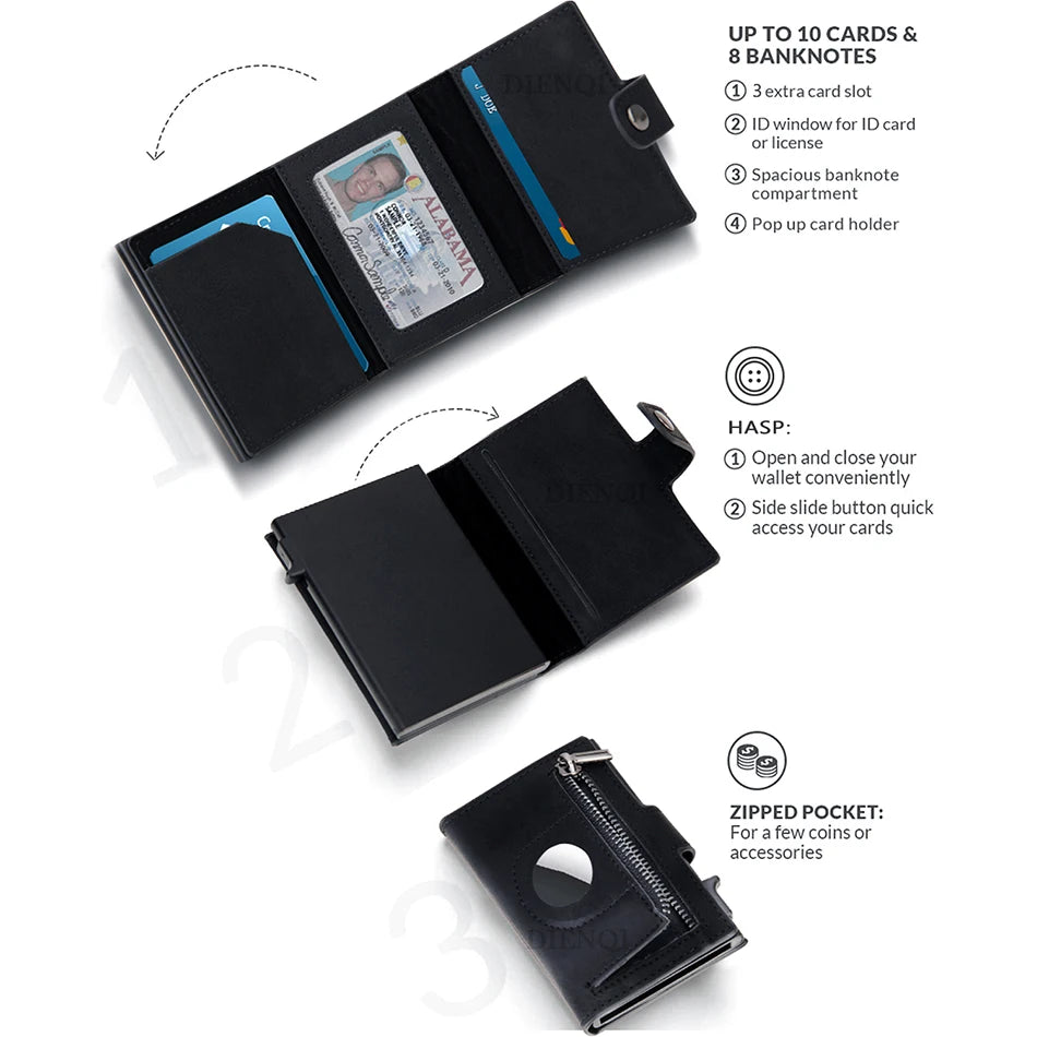 Rfid Carbon Fiber Men Wallets for Airtag Luxury Slim Mini Credit Card Holder Wallets for Men Air Tag Tracker Minimalist Purse - Smarsty