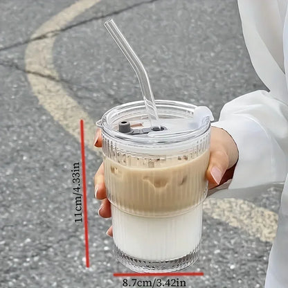 450ml Transparent Glass Cup With Lid and Straw - Smarsty