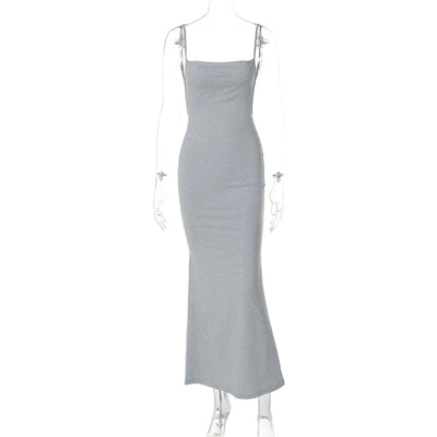 Hugcitar 2025 Spring Solid Sleeveless Backless Elegant Sexy Bodycon Y2K Maxi Prom Dress Women Clothes Birthday Party Casual Y2K - Smarsty