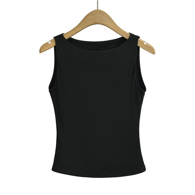 Women Double Layer Boat Neck Soft Slinky Tank Top - Smarsty