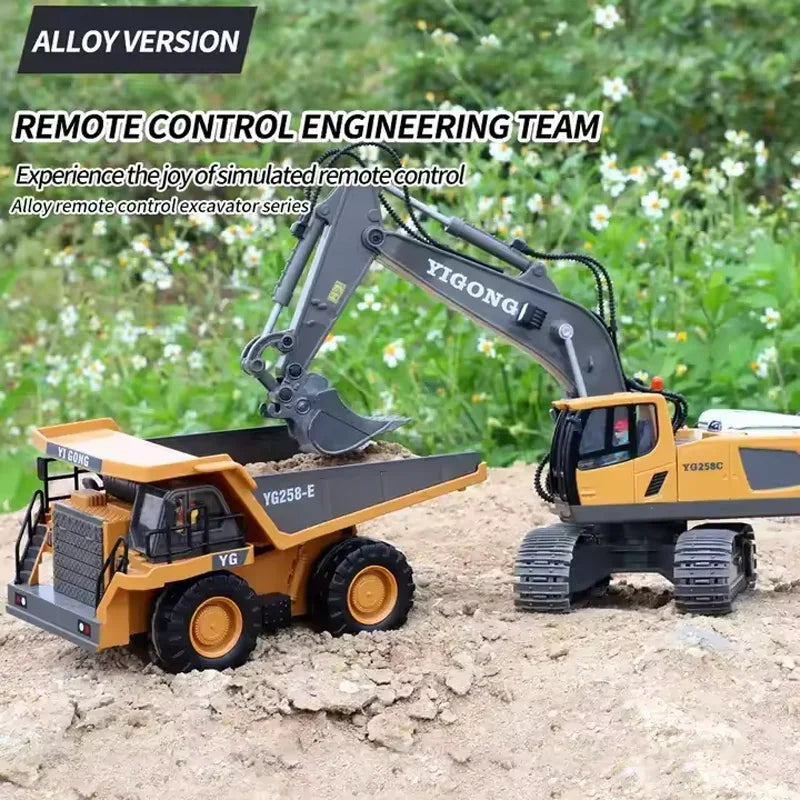 2.4G Remote Control Excavator Dump Truck RC Model Car Toy Professional Alloy Plastic Simulation Construction Vehicle Kids Gifts