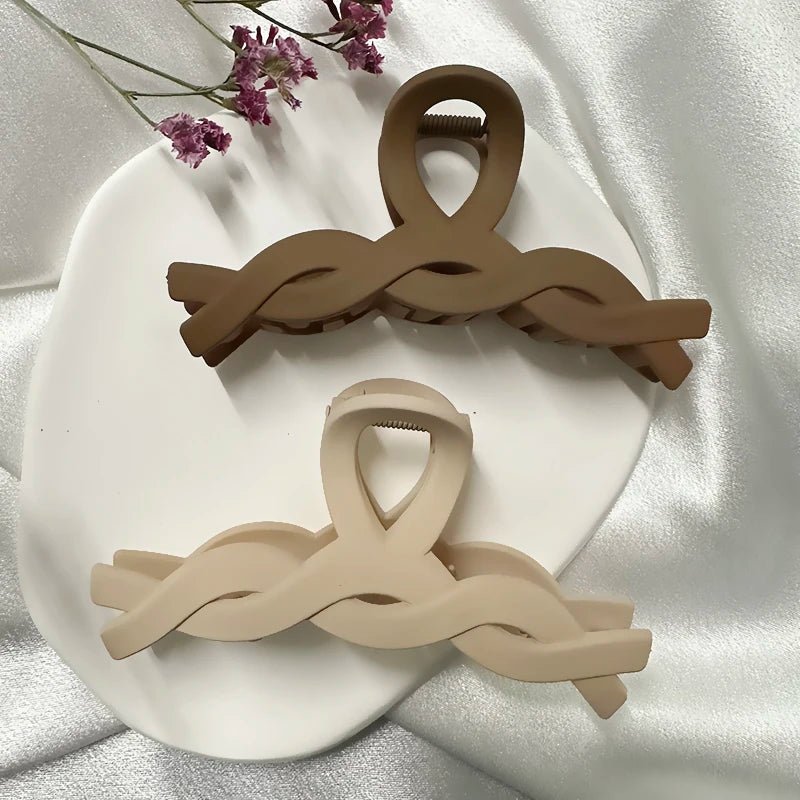 Korean Coffee Beige Acrylic Geometric Hair Claw Clip Large - Smarsty