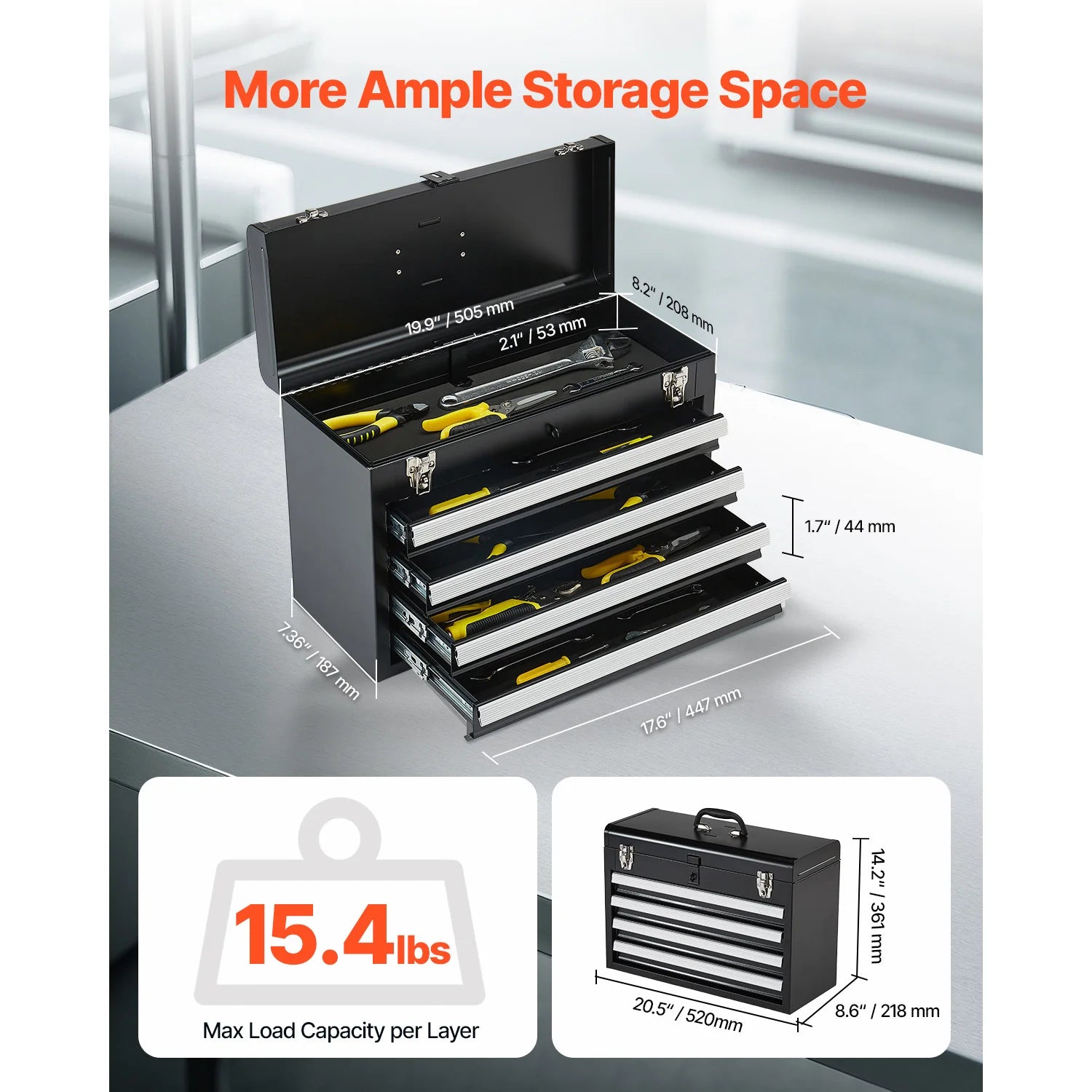 SucceBuy 20.5in Metal Tool Box Portable 4-Drawers Tool Chest with Drawers Locking Multi-Function Tool Organizer for Workshop