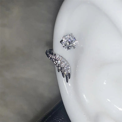 Stainless Steel Ear Cuff With Rhinestone Wing Sparkle - Smarsty