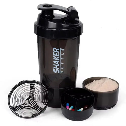 3 Layers Shaker Protein Bottle Powder Shake Cup Water Bottle Plastic Mixing Cup Body Building Exercise Bottle - Smarsty