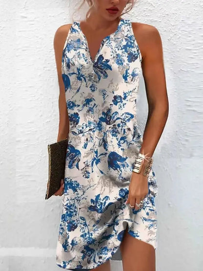 Women's Dresses Summer Fashion Stitching V Neck Loose  Bohemian Vacation Woman Basic sleeveless Vestidos - Smarsty