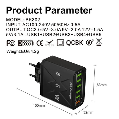 65W 6 Port USB Charger Fast USB QC3.0 Travel Adapter - Smarsty