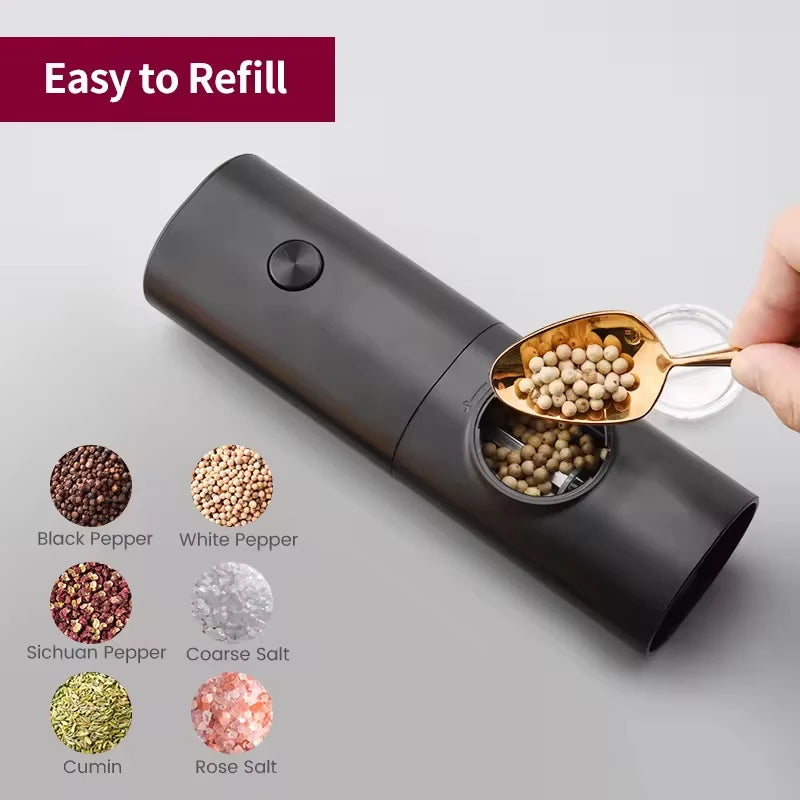 Electric Automatic Salt & Pepper Grinder with Spice Mill Storage Bins Kitchen Adjustable Grinding Tool