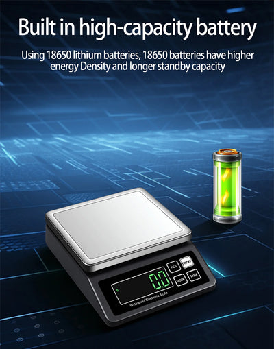 Rechargeable Kitchen Scale IP67 Fully Waterproof Home Kitchen Scale 0.1g/1g High Precision Electronic Balance 3kg/5kg/10kg/15kg by Smarsty