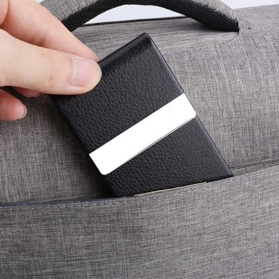 Business Card Holder Case - Slim PU Leather Metal Pocket Card Holder with Magnetic Shut, Name Card Holder - Smarsty
