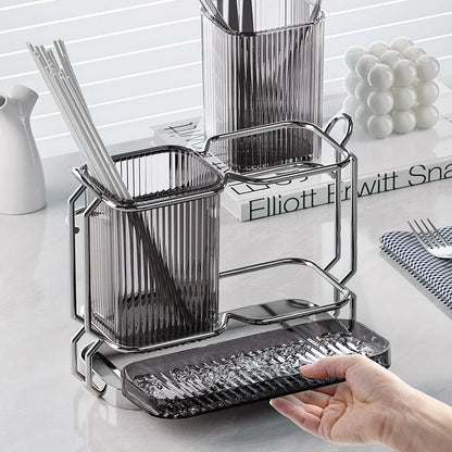Luxury Wall-Mounted Chopsticks Holder - No Drill Utensil Organizer for Kitchen, Multi-Function Spoon & Fork Rack with Drain Hole